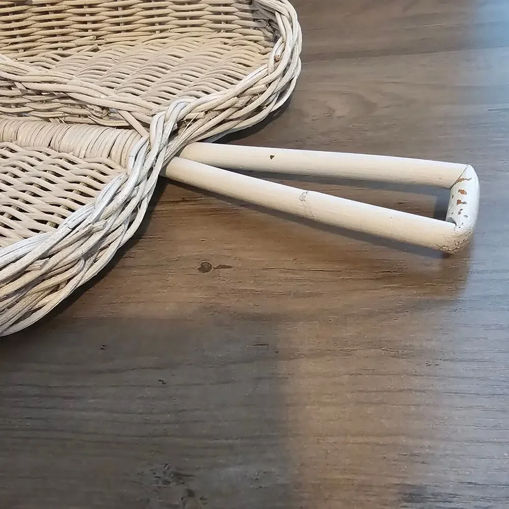 Vintage Heart Wicker Basket Divided Serving Tray Boho Handle White Wash Cottage